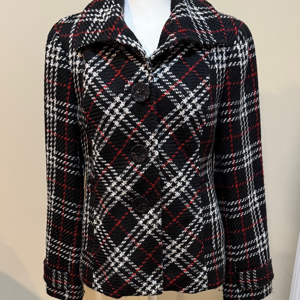 Chico’s Plaid Women's Jacket - Black, White, and Red